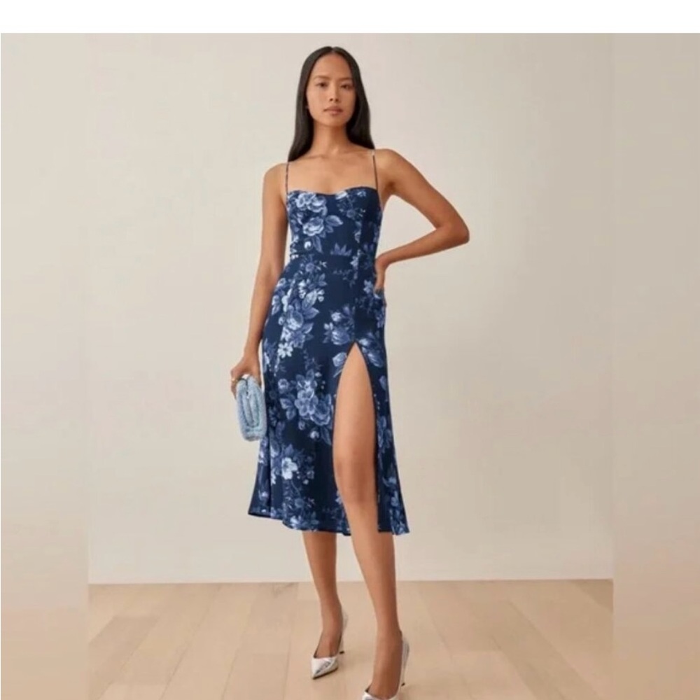 Reformation Juliette midi dress in Lottie — blue floral print SIZE 2
